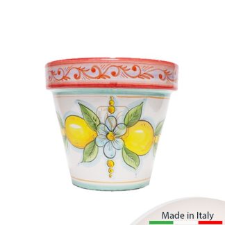 Vaso Fioriera cm.27x24 con decoro limone-fiorellini e fascia decorata baroccamente. Ideale per adornare il tuo giardino.