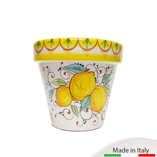 Vaso Fioriera cm.32x28 con decoro Limone e fascia superiore gialla. Ideale per adornare il tuo giardino