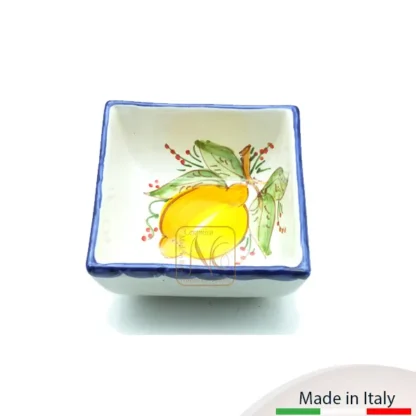 Ciotoline quadrate aperitivo, cm.10, con decoro limone e bordo blu.