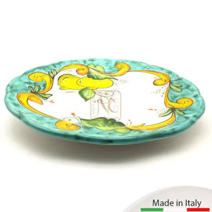 Piatto-da-tavolo-pianoDecoro-Limone-Barocco-verde-416x416 Vari piatti piani, da tavola, con decoro limone-barocco e bordo verde rame.