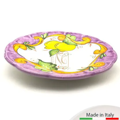 Piatto-da-tavolo-pianoDecoro-Limone-Barocco-viola-416x416 Vari piatti piani, da tavola, con decoro limone-barocco e bordo lilla.